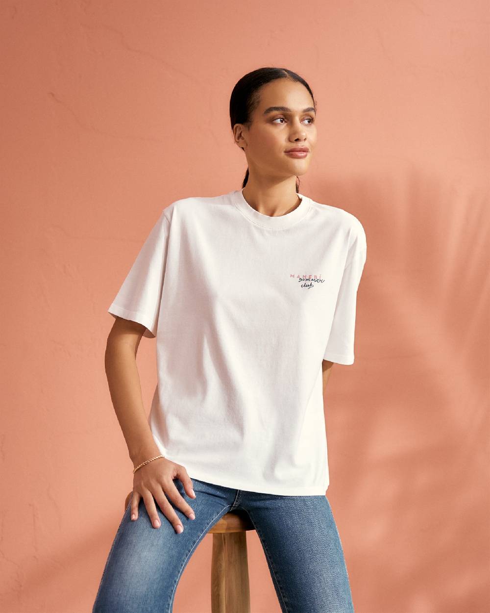 Manebí Jersey L. A. T-Shirt - Embroidered Off White, Indigo Embroidery \u0026 Sunset Back Print