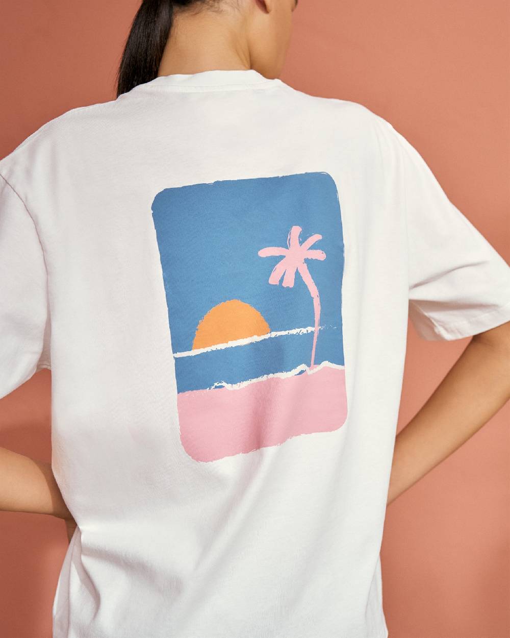 Manebí Jersey L. A. T-Shirt - Embroidered Off White, Indigo Embroidery \u0026 Sunset Back Print