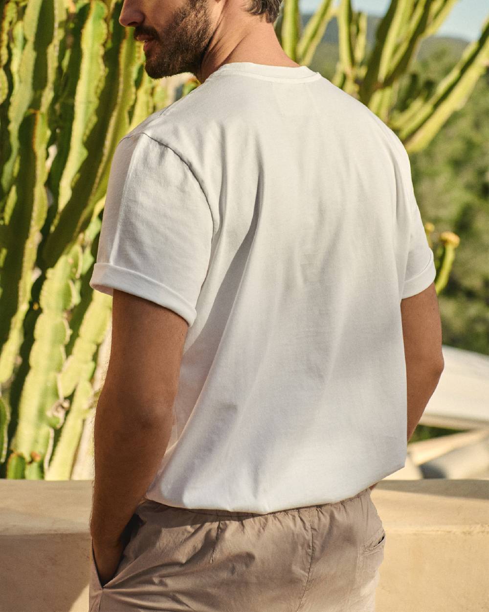 Manebí Jersey L. A. T-Shirt - Embroidered Off White Sand Palms And Logo Embroidery