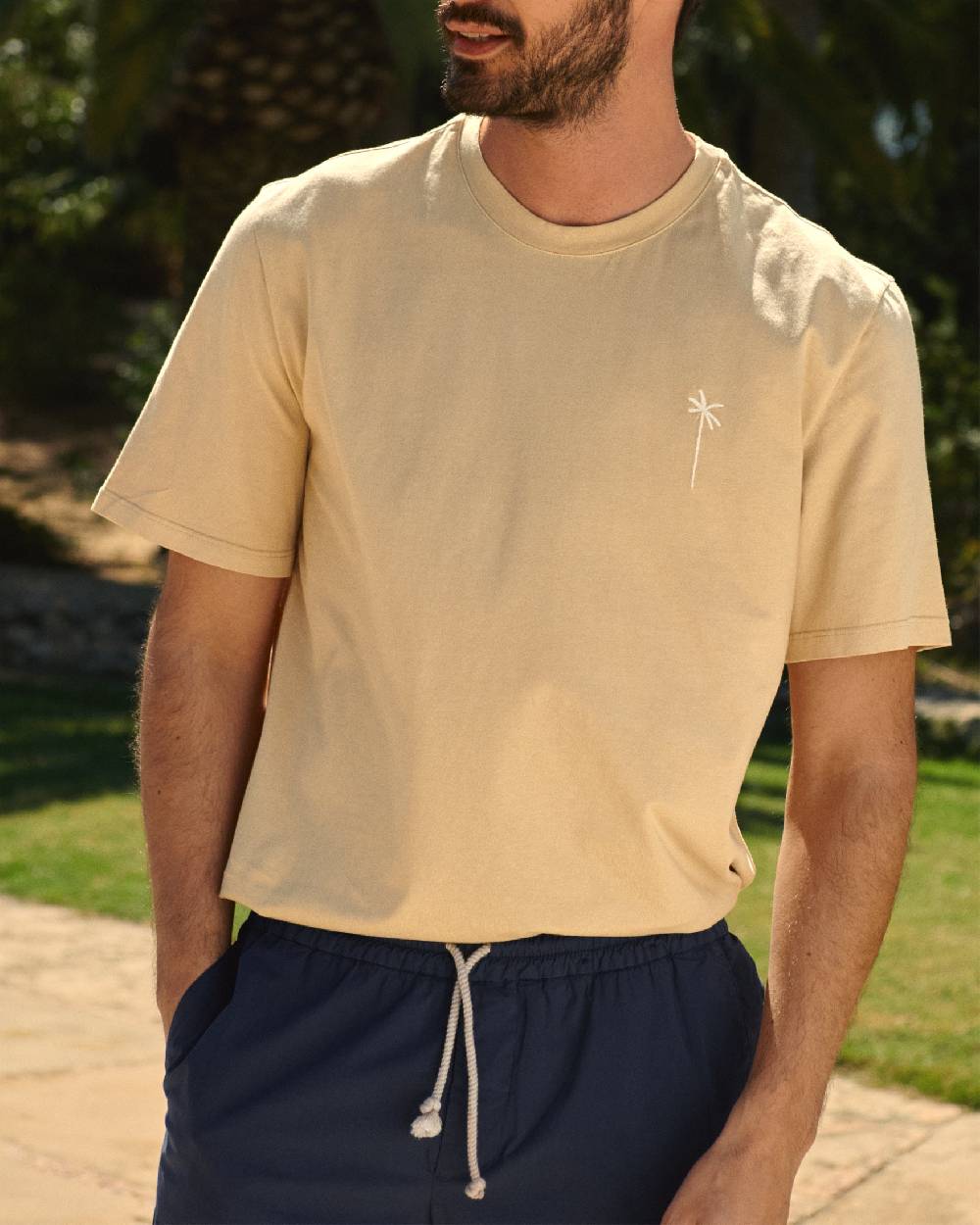 Manebí Jersey L. A. T-Shirt - Embroidered Sand Matching Palm And Back Logo Embroidery