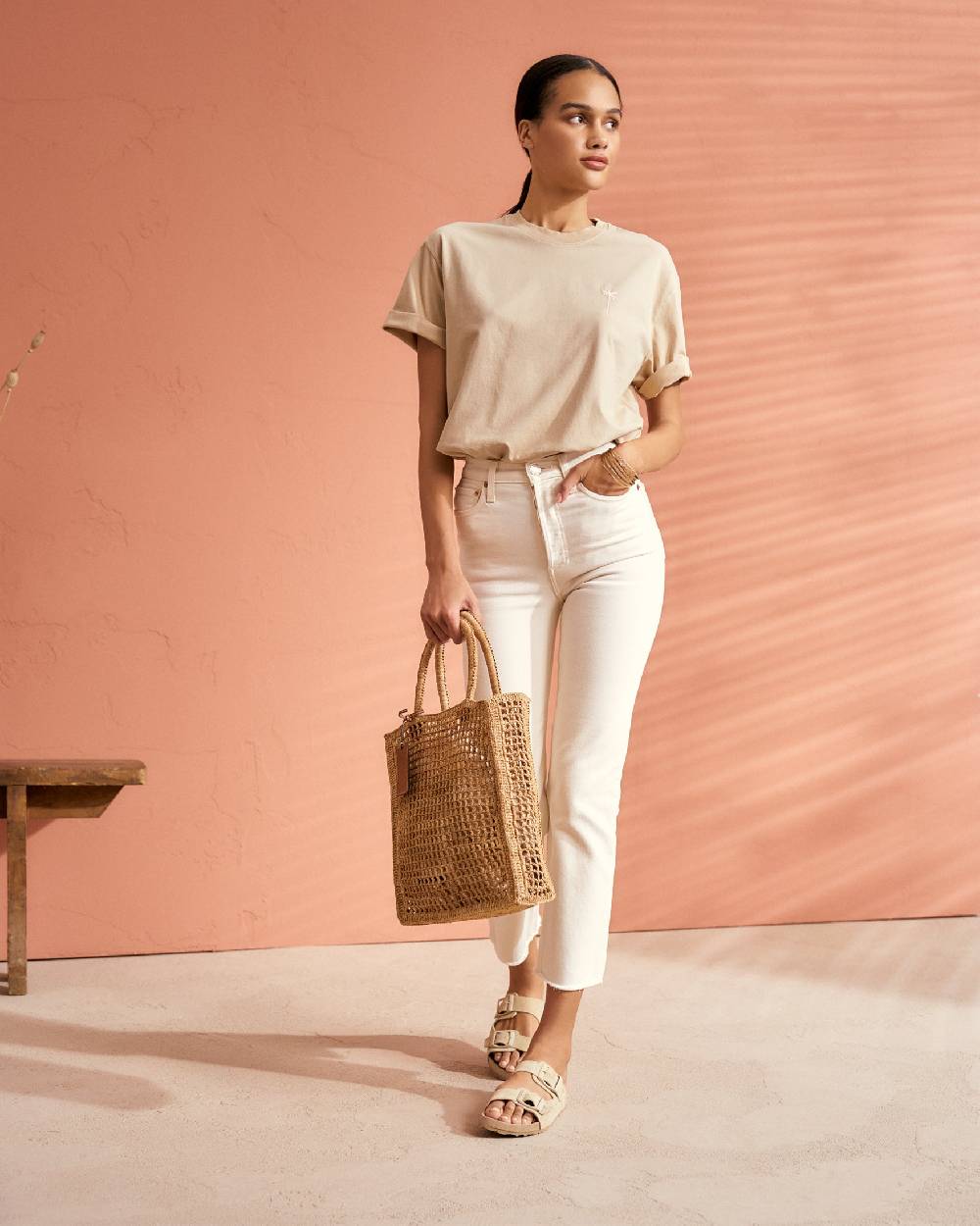 Manebí Jersey L. A. T-Shirt - Embroidered Sand, Rose Embroidery \u0026 Rose Logo Back Print