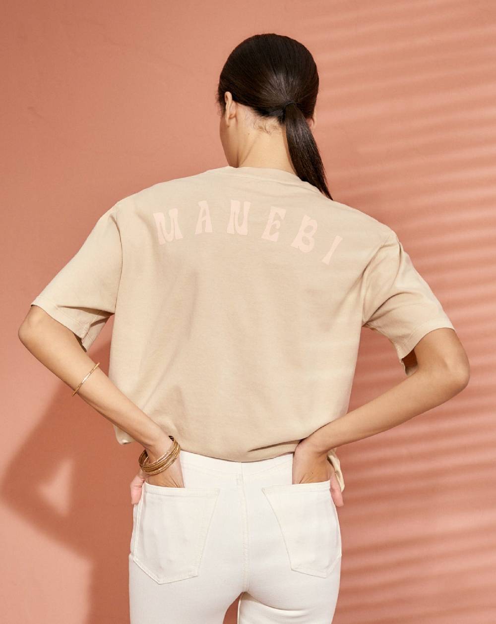 Manebí Jersey L. A. T-Shirt - Embroidered Sand, Rose Embroidery \u0026 Rose Logo Back Print