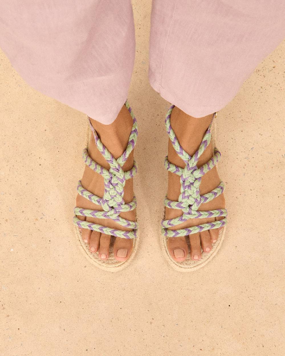 Manebí Jute Tie-Up Rope Sandals - Sage And Wisteria Lilac