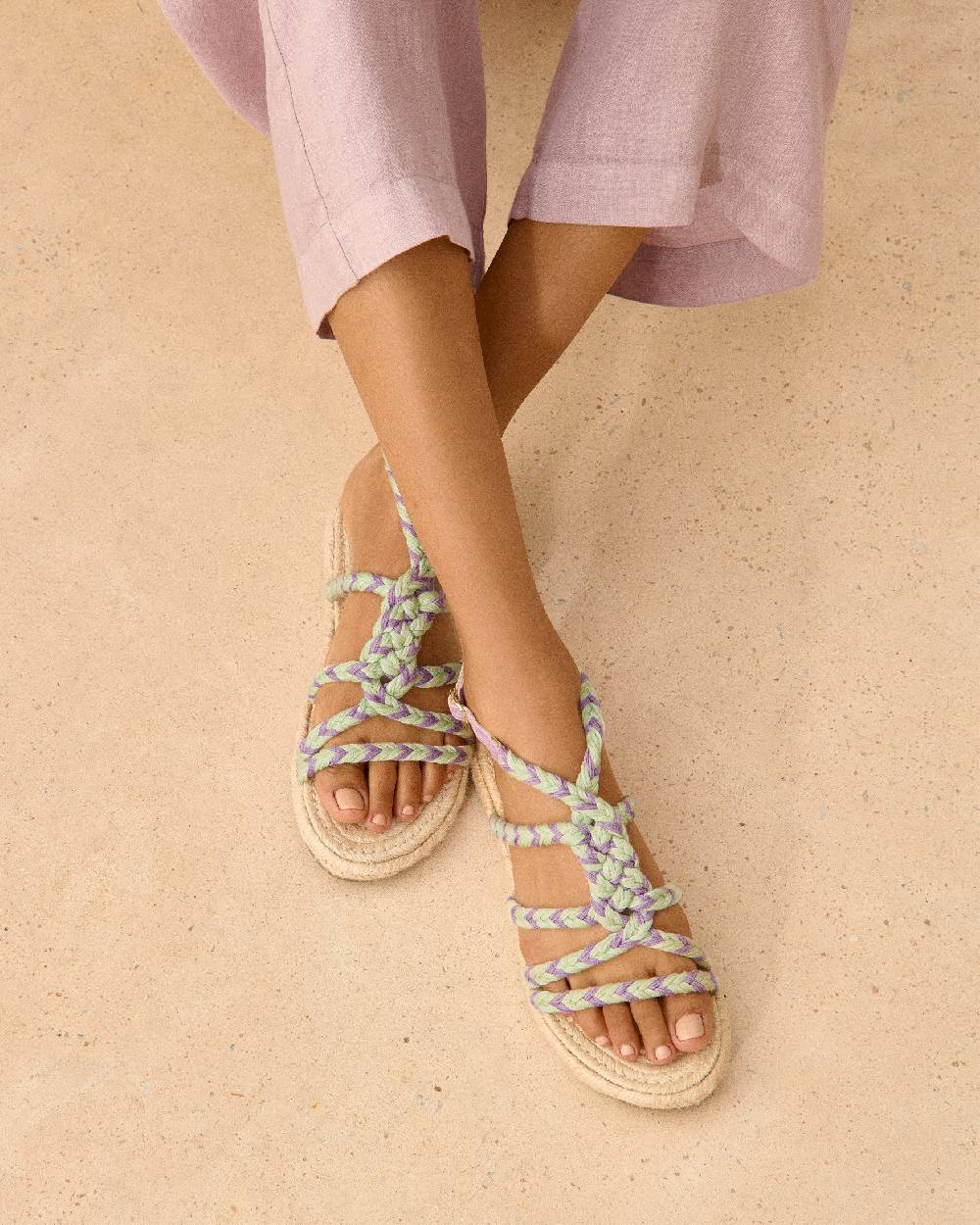 Manebí Jute Tie-Up Rope Sandals - Sage And Wisteria Lilac