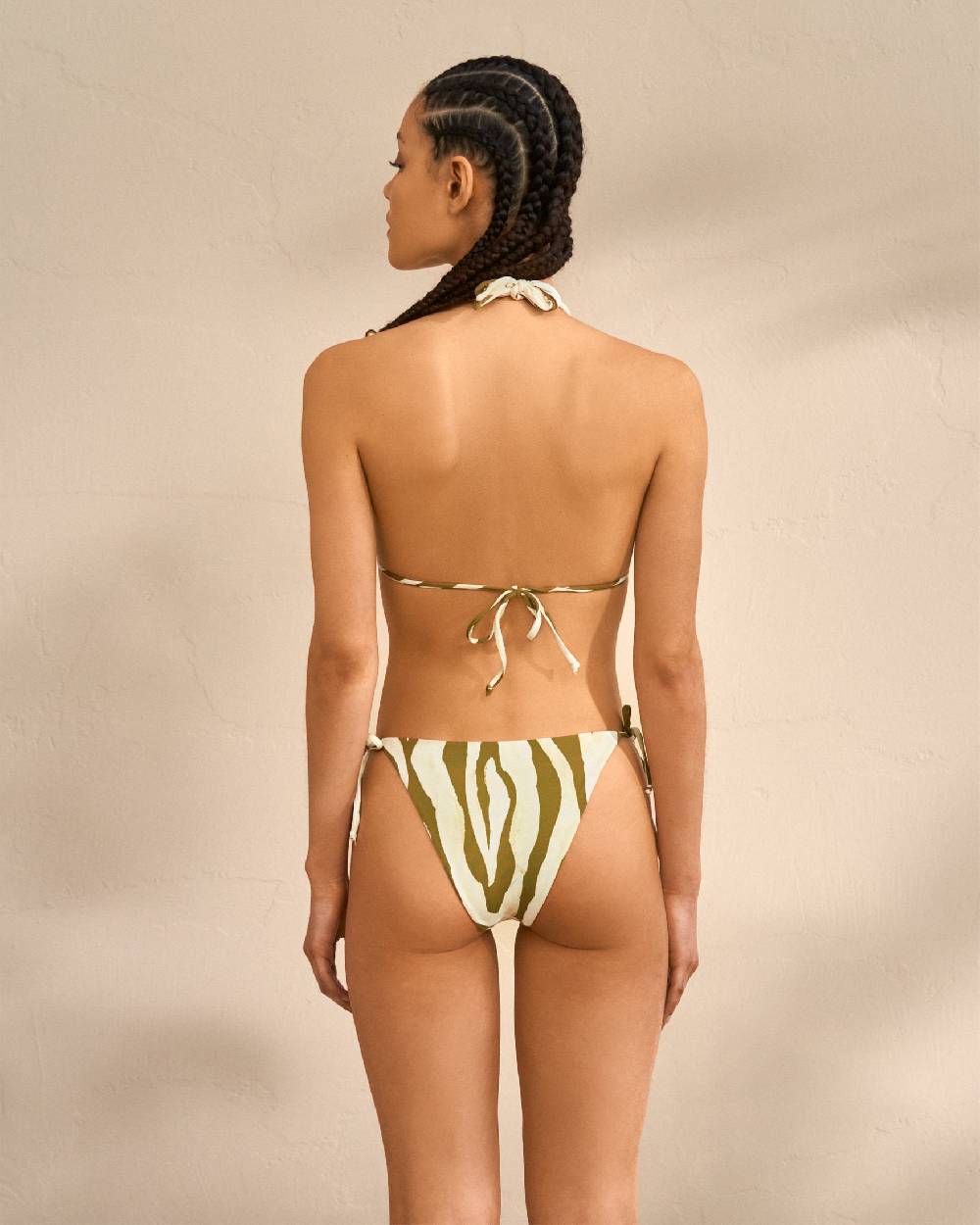 Manebí Knot Triangle Bikini - Soft Touch Kaki Green Ivory Zebra