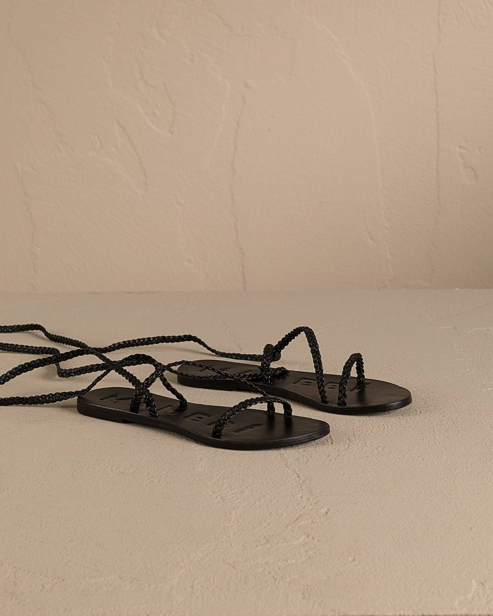 Manebí Leather Sandals - Canyon Black Tie-Up Multi Braid Bands