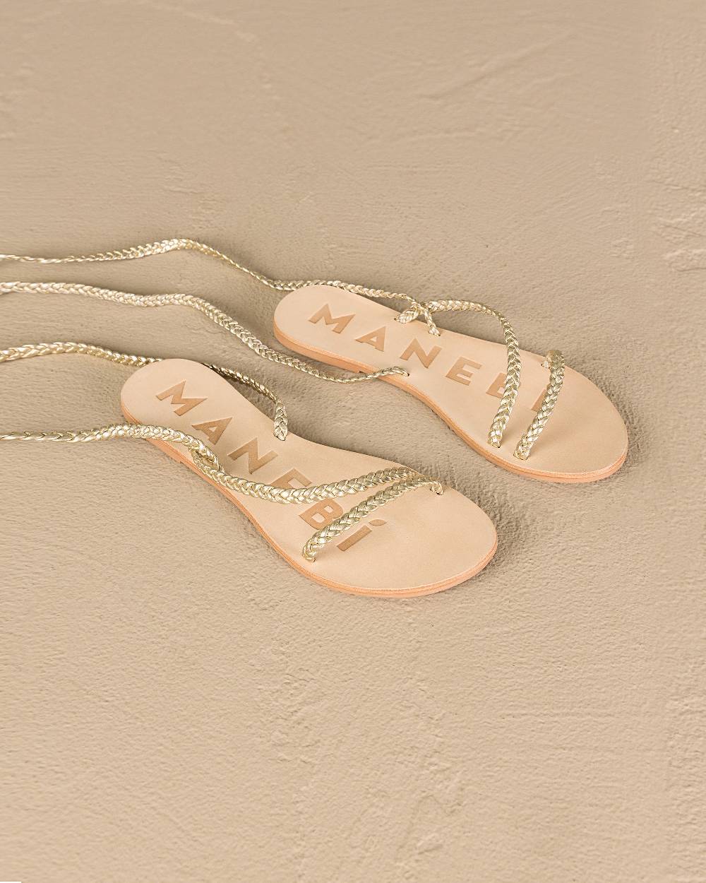 Manebí Leather Sandals|Tie-Up Multi Braid Bands - Platinum