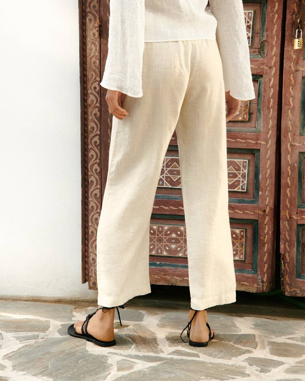 Manebí Linen Belem Trousers - Elasticated Waistband Eggnog