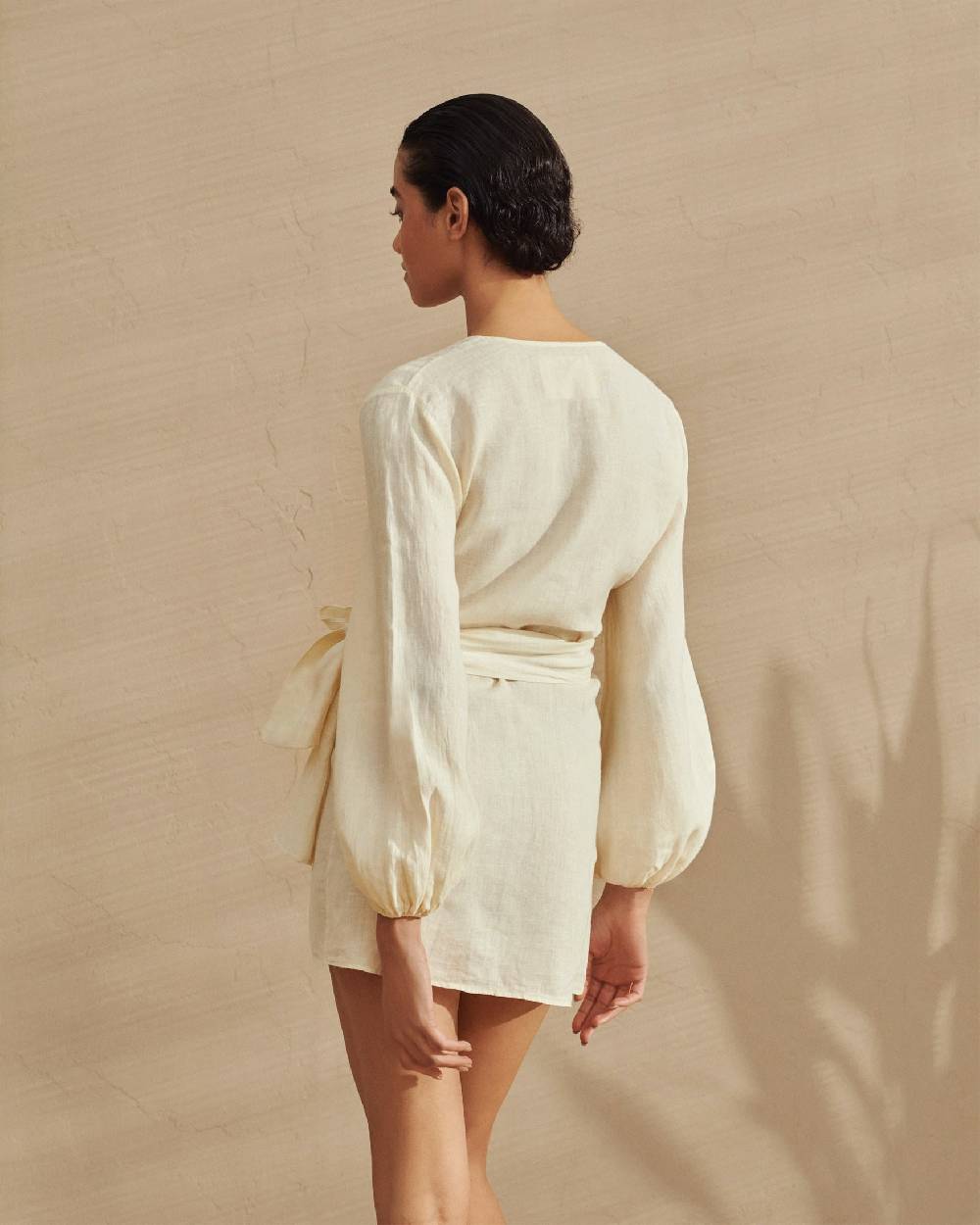 Manebí Linen Biarritz Dress - Wraparound Design Eggnog