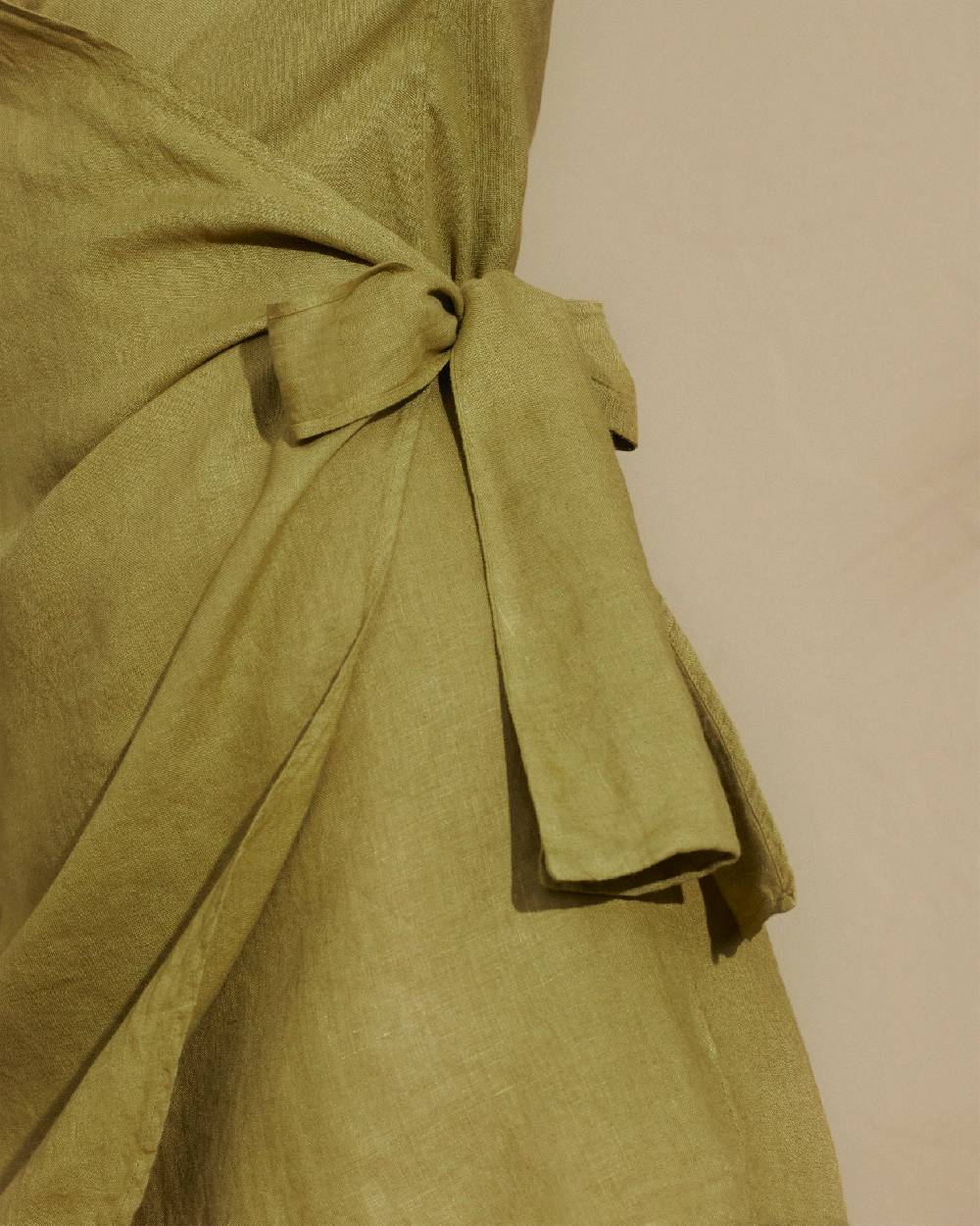 Manebí Linen Biarritz Dress - Wraparound Design Kaki Green