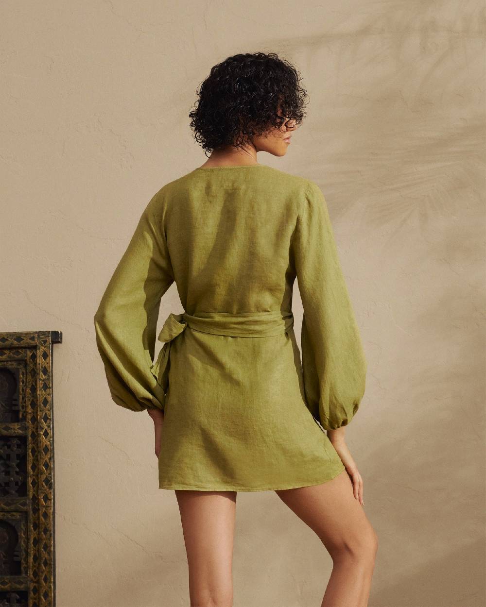 Manebí Linen Biarritz Dress - Wraparound Design Kaki Green