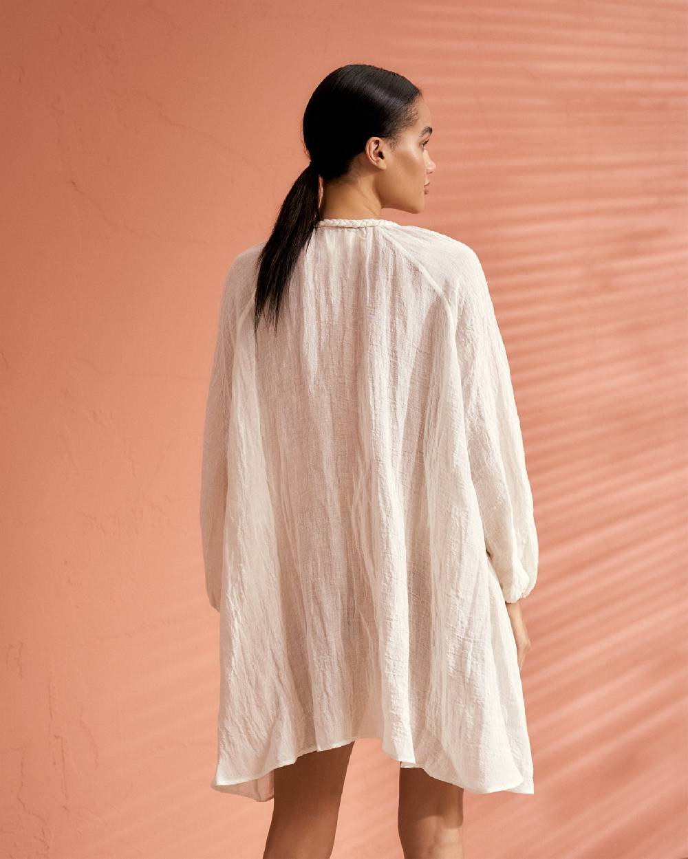 Manebí Linen Gauze Ibiza Dress - Hand Braided Cord White