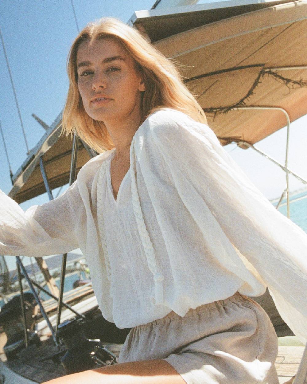Manebí Linen Gauze Mykonos Shirt - Hand Braided Cord White