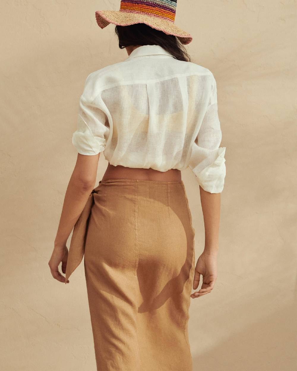 Manebí Linen Lencois Skirt - Wraparound Design With Knot Begonia