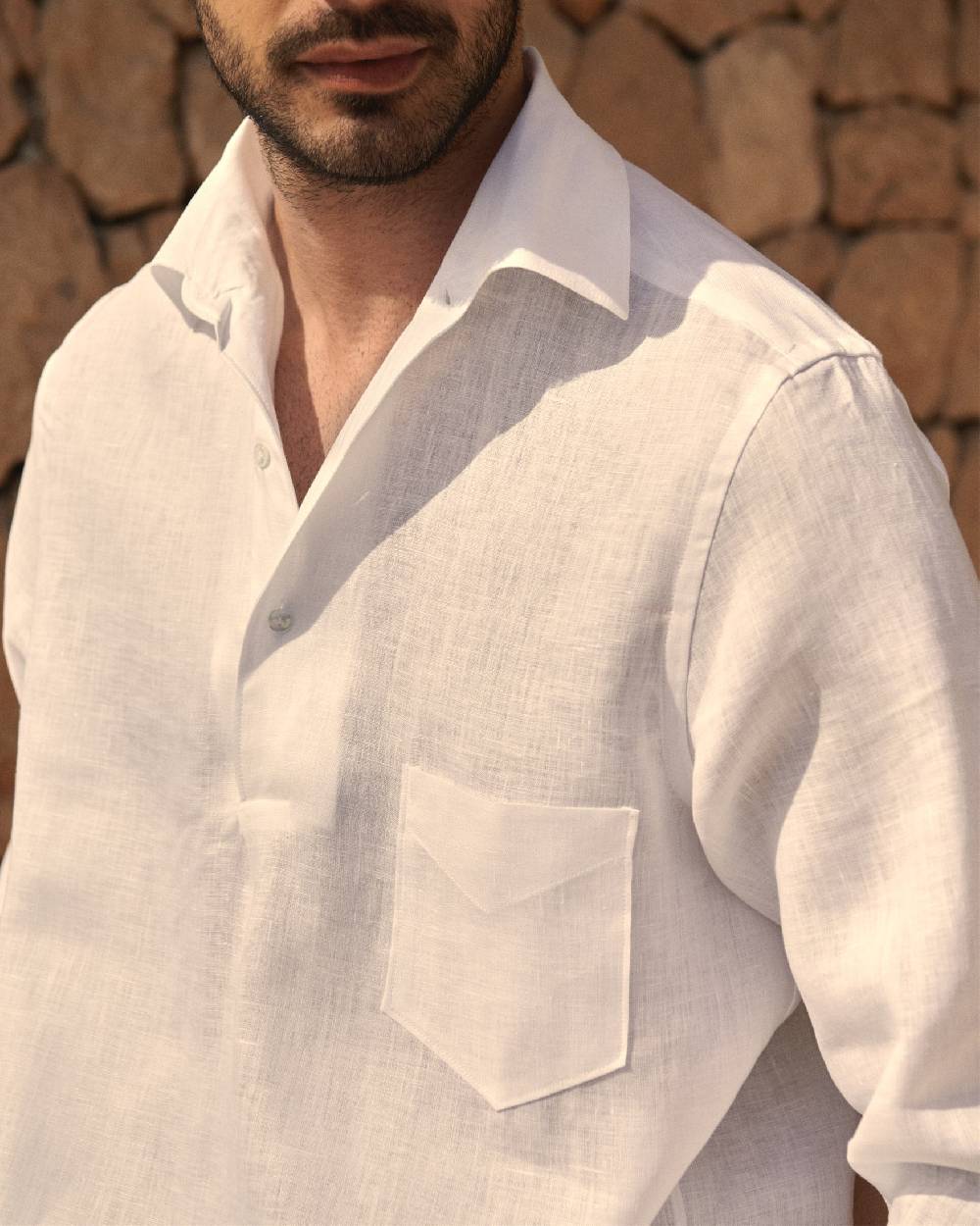 Manebí Linen Nassau Polo Shirt - Embroidered Palm Off White