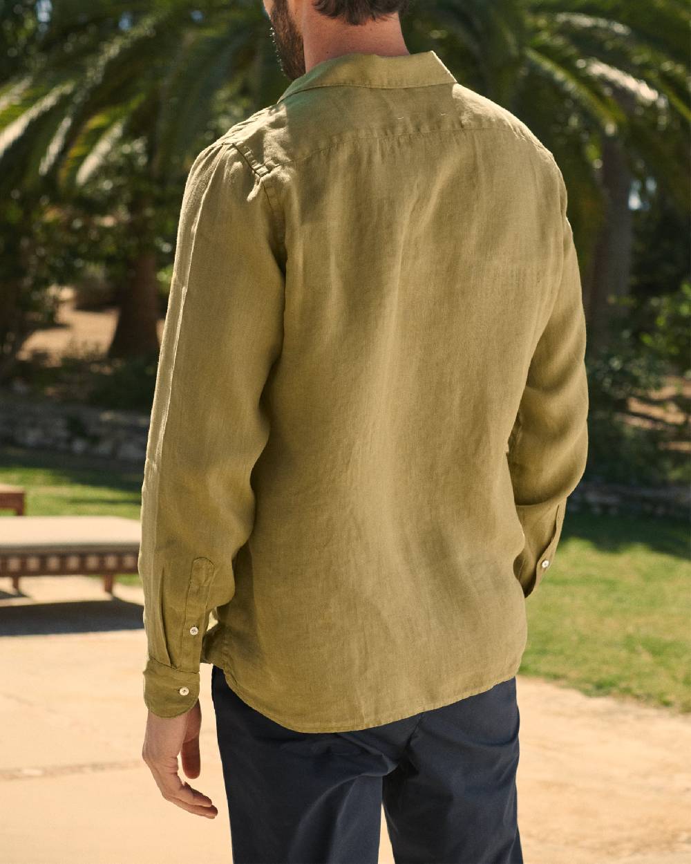 Manebí Linen Panama Shirt - Embroidered Palm Kaki Green