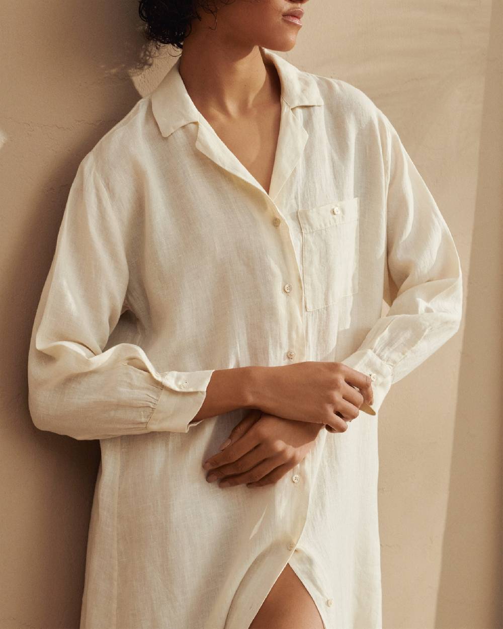 Manebí Linen Portofino Dress - Chemisier Dress Eggnog