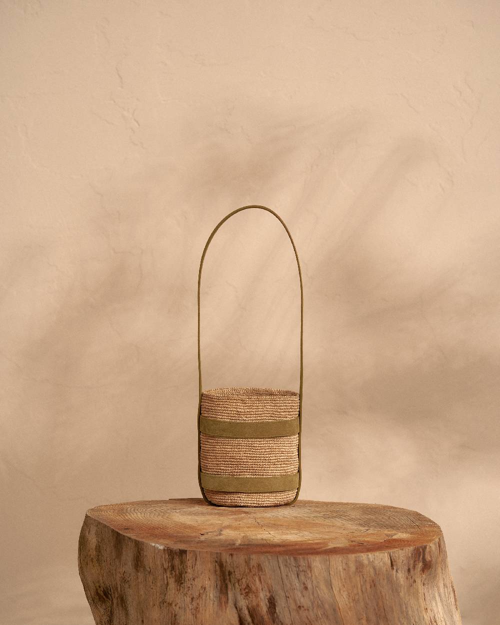 Manebí Bucket Raffia with Suede - Tan and Tobacco