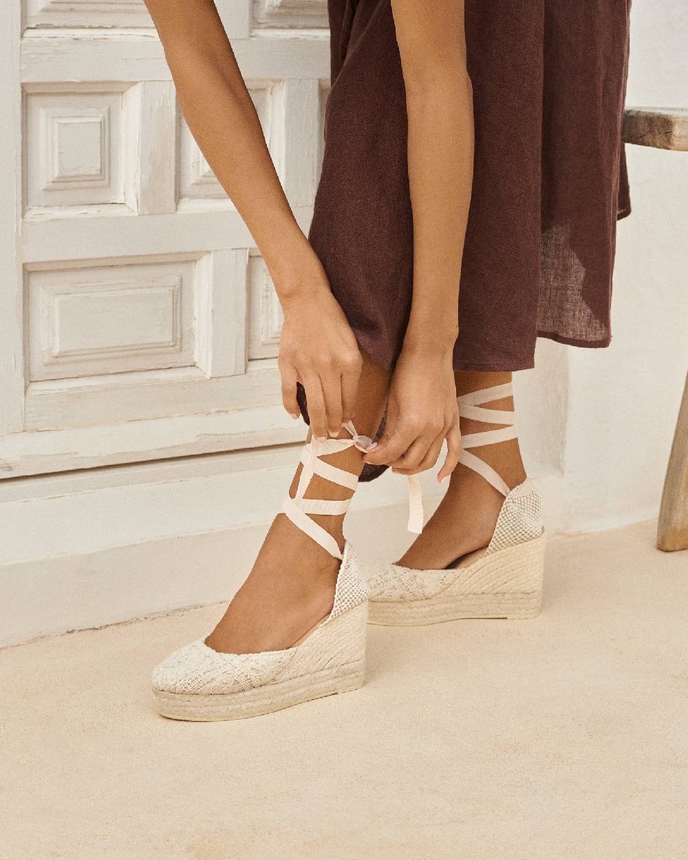 Manebí Cotton Crochet|Wedge Espadrilles - Natural