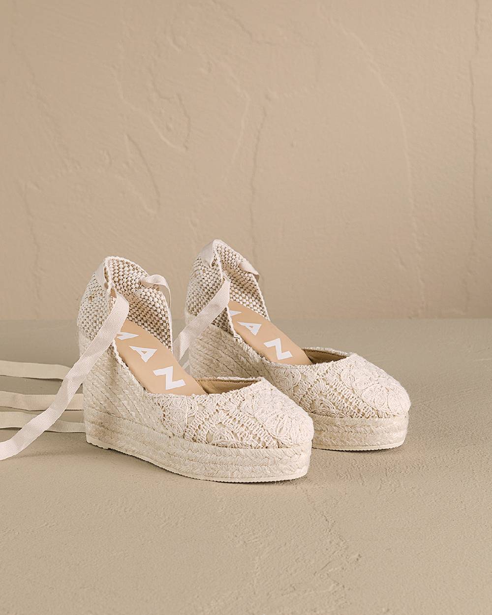 Manebí Cotton Crochet|Wedge Espadrilles - Natural