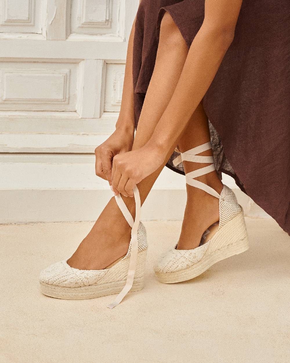 Manebí Cotton Crochet|Wedge Espadrilles - Natural