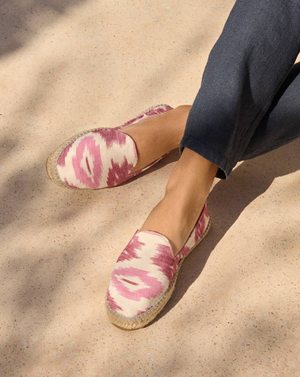 Manebí Dyed Cotton Espadrilles - Pink And White Ikat