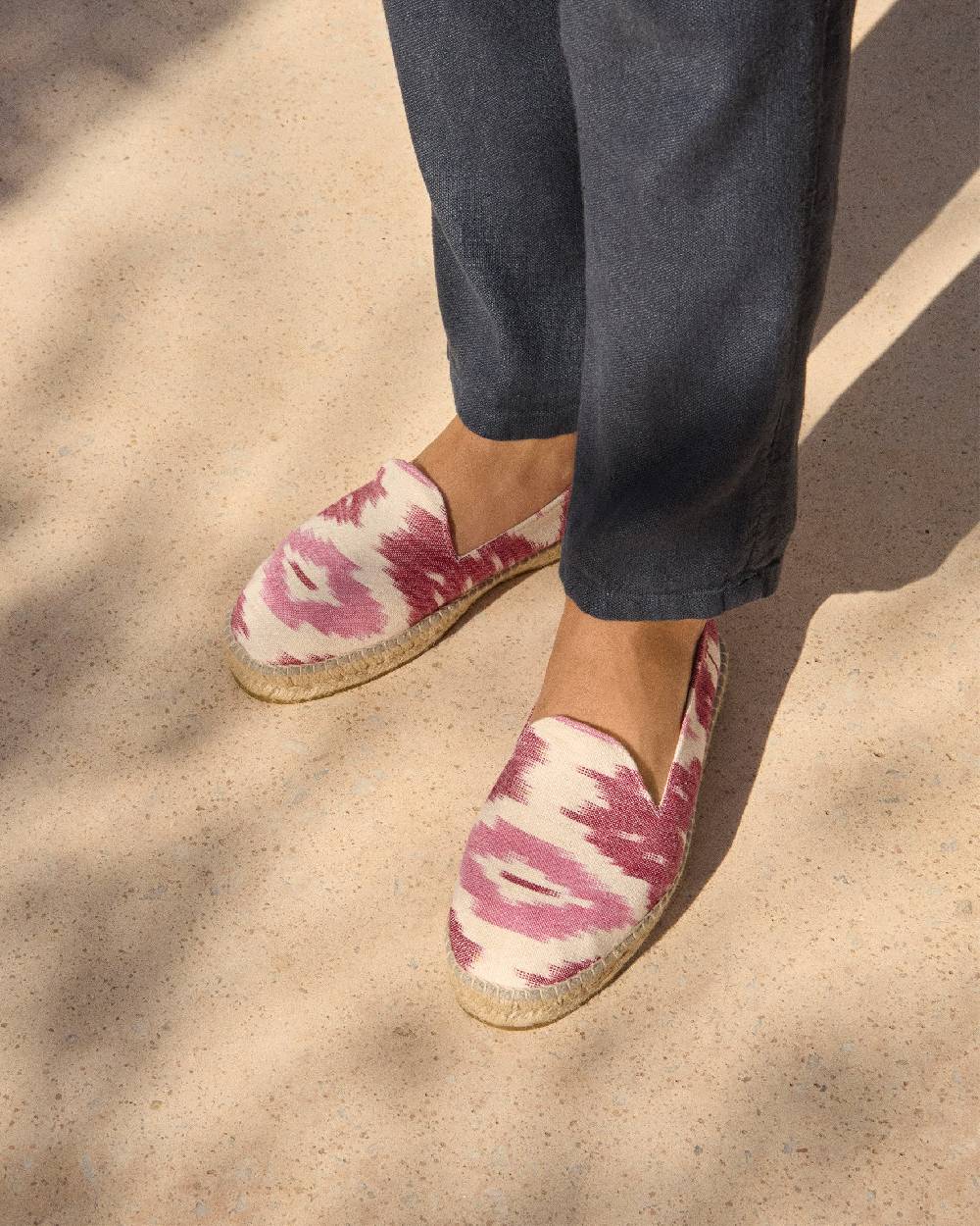 Manebí Dyed Cotton Espadrilles - Pink And White Ikat