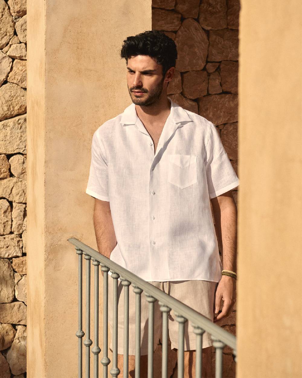 Manebí Havana Bowling Linen Shirt - White
