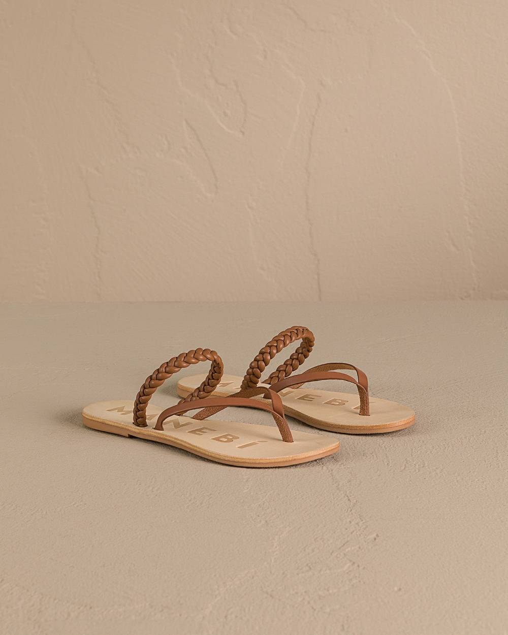 Manebí Leather Braid Thong Sandals - Canyon Tan