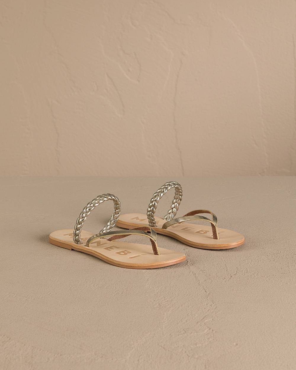 Manebí Leather Braid Thong Sandals - Platinum