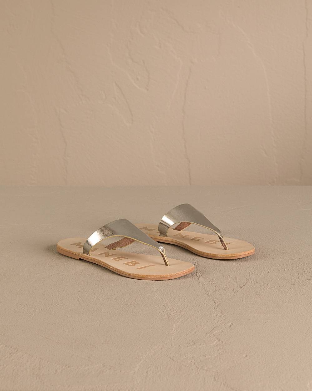 Manebí Leather Thongs Sandals - Platinum
