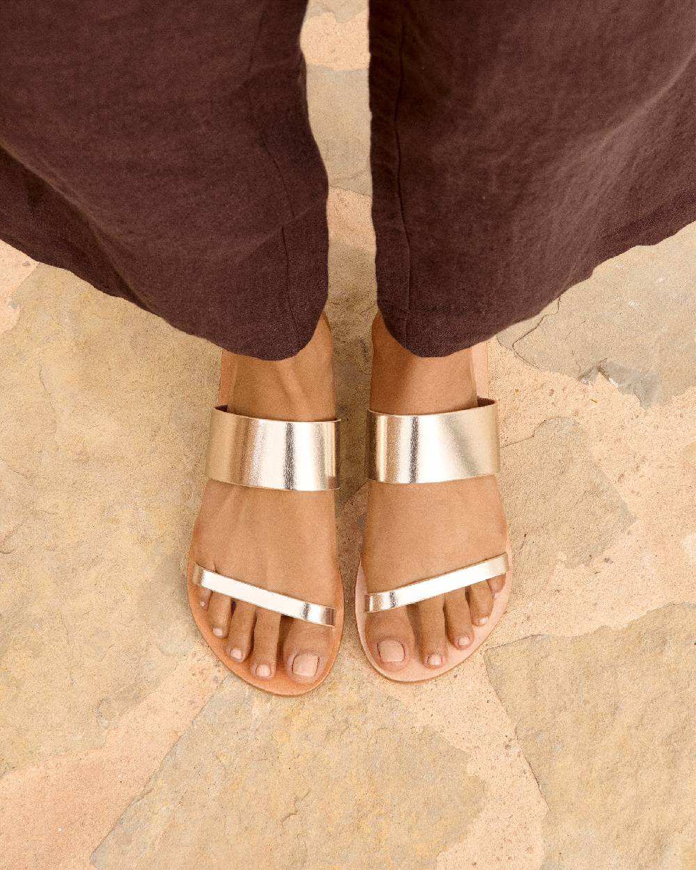 Manebí Leather Two Bands Sandals - Platinum