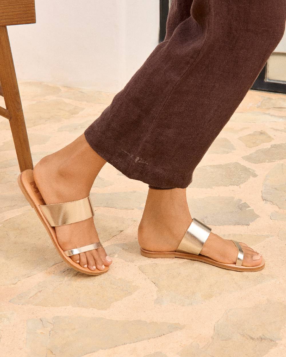 Manebí Leather Two Bands Sandals - Platinum