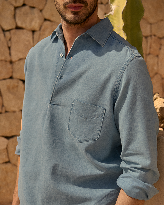 Manebí Lenim: Linen Denim|Nassau Polo Shirt