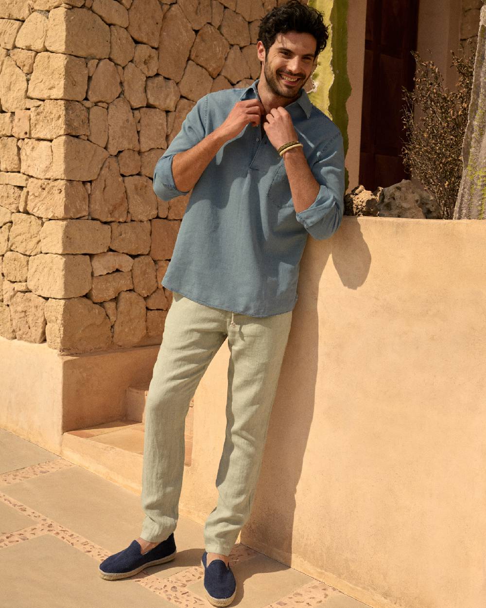 Manebí Lenim: Linen Denim|Nassau Polo Shirt