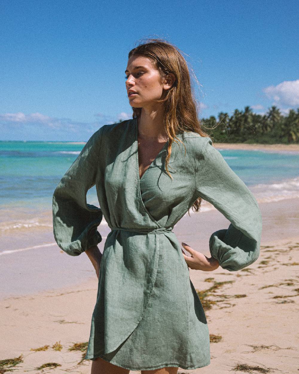 Manebí Linen Caracas Dress - Mineral Green