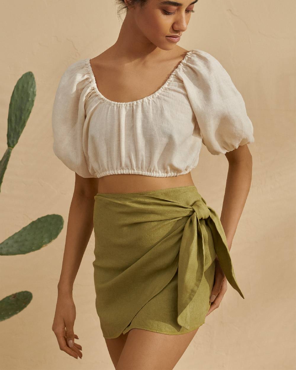 Manebí Linen Fortaleza Skirt - V-Vent Kaki Green