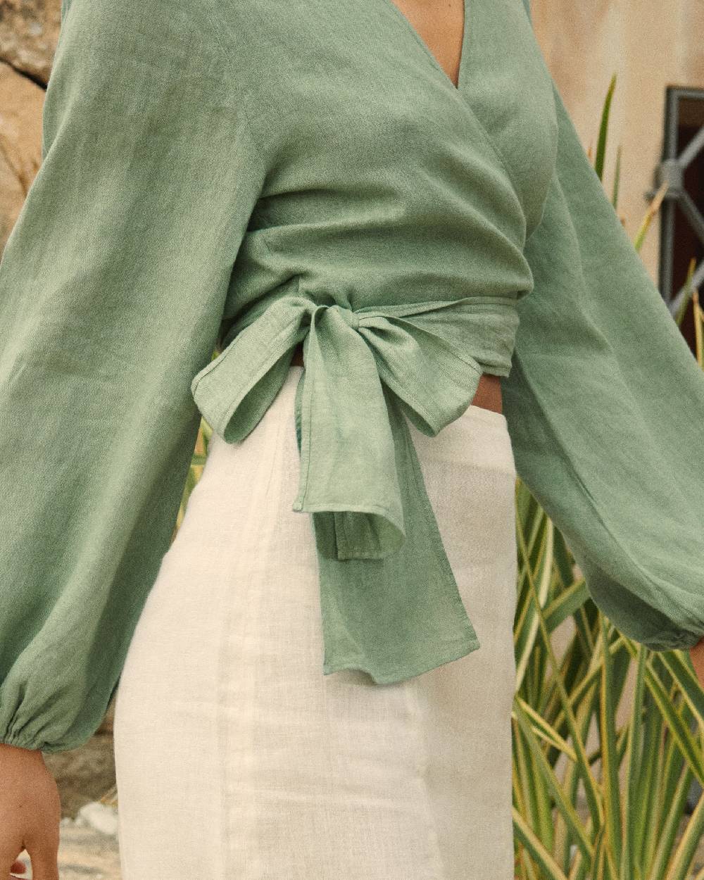 Manebí Linen Icara Top - Mineral Green