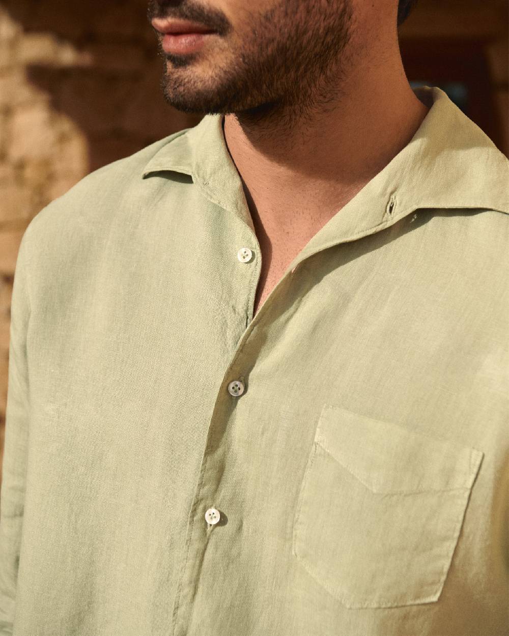 Manebí Linen Panama Shirt - Embroidered Palm Sage