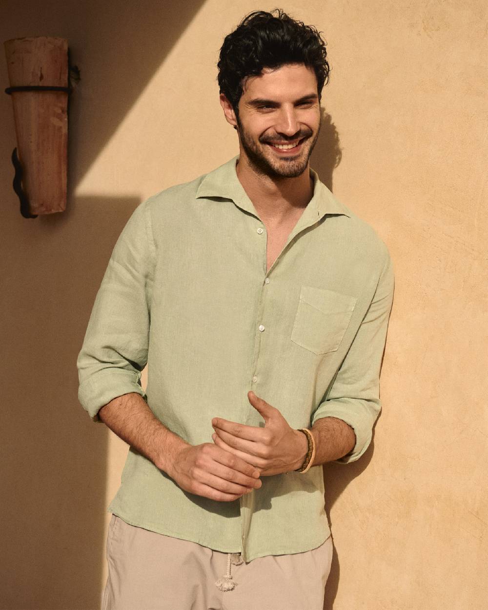 Manebí Linen Panama Shirt - Embroidered Palm Sage