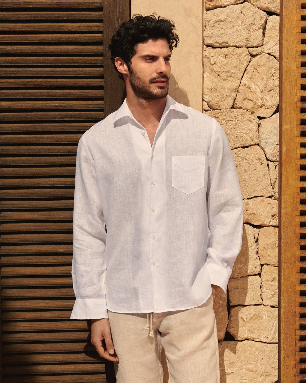 Manebí Linen Panama Shirt - Embroidered Palm White
