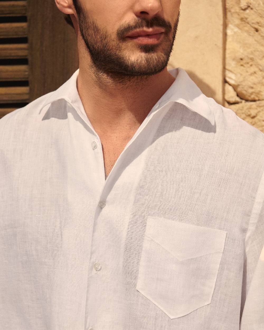 Manebí Linen Panama Shirt - Embroidered Palm White