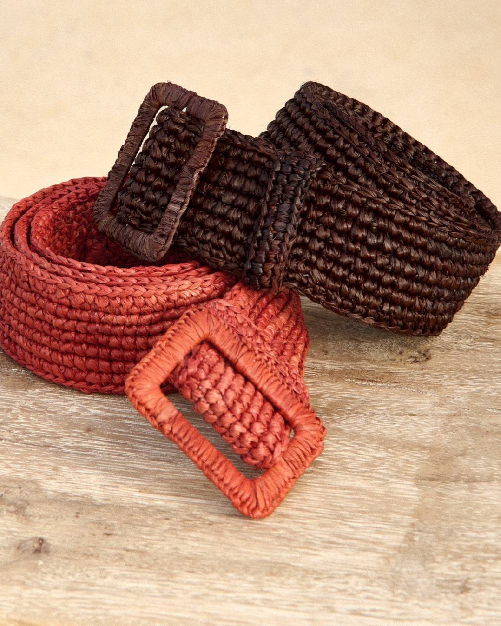 Manebí Natural Raffia Belt - Rust