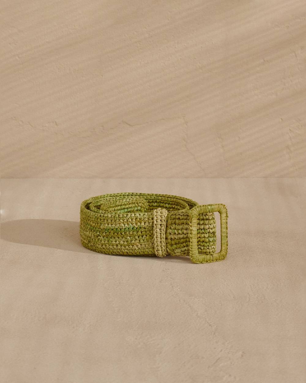 Manebí Natural Raffia Belt - Square Buckle Kaki