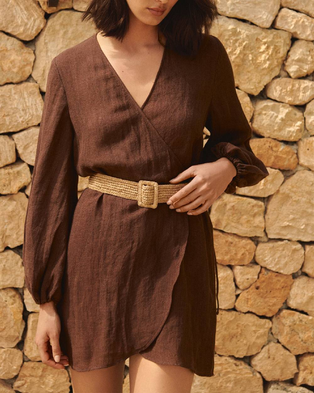 Manebí Natural Raffia Belt - Square Buckle - Tan