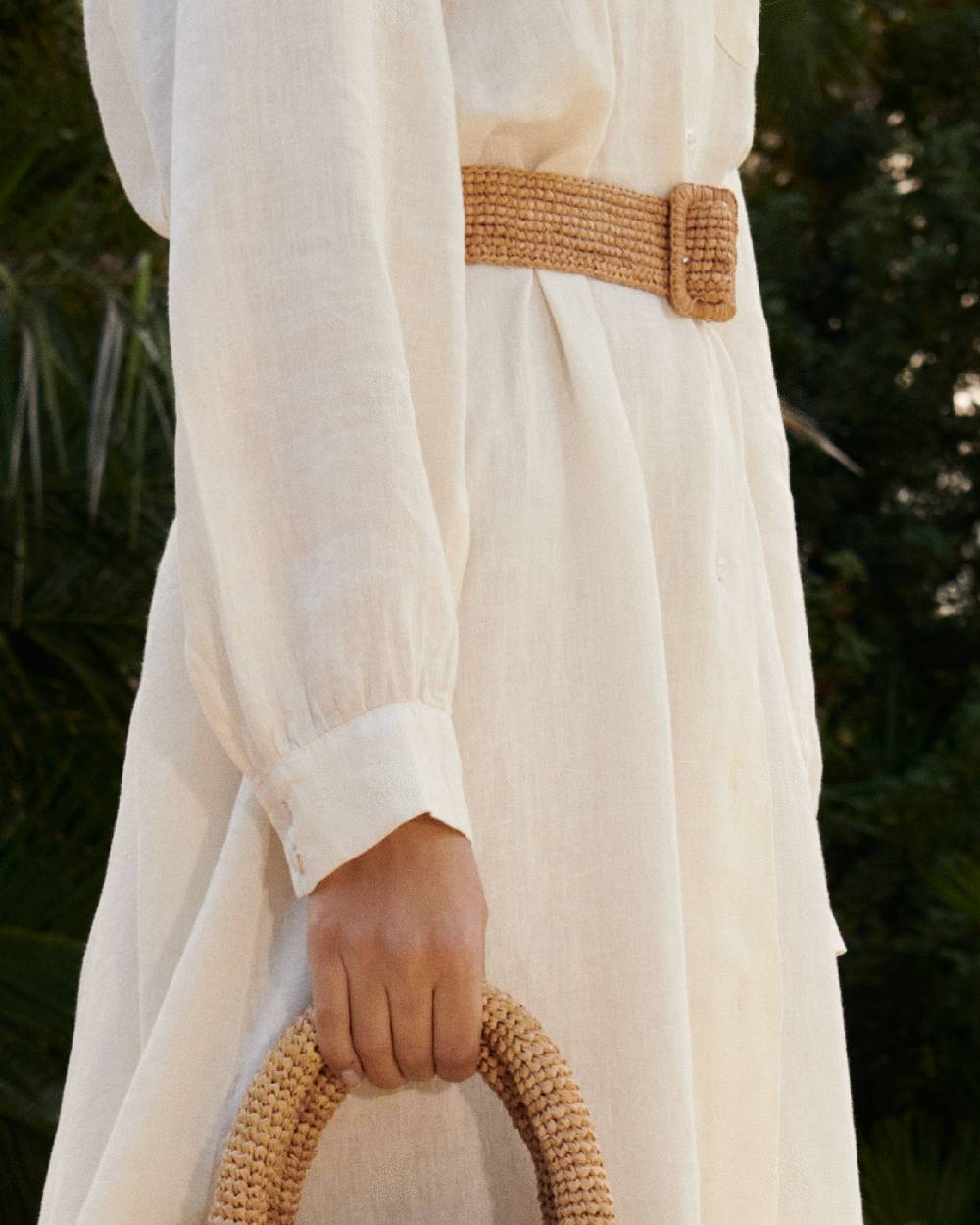 Manebí Natural Raffia Belt - Square Buckle - Tan