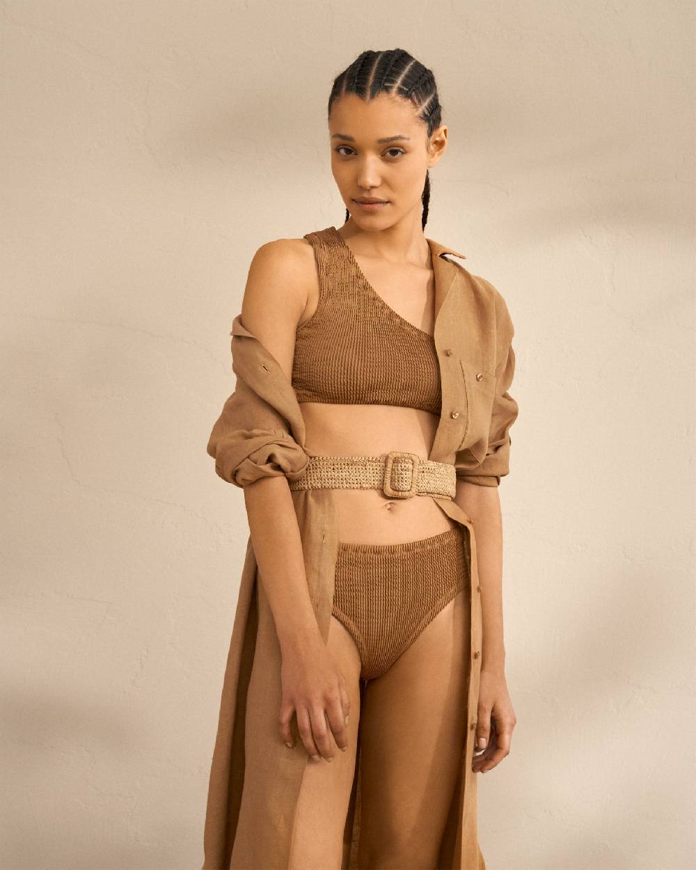 Manebí Natural Raffia Belt - Square Buckle - Tan