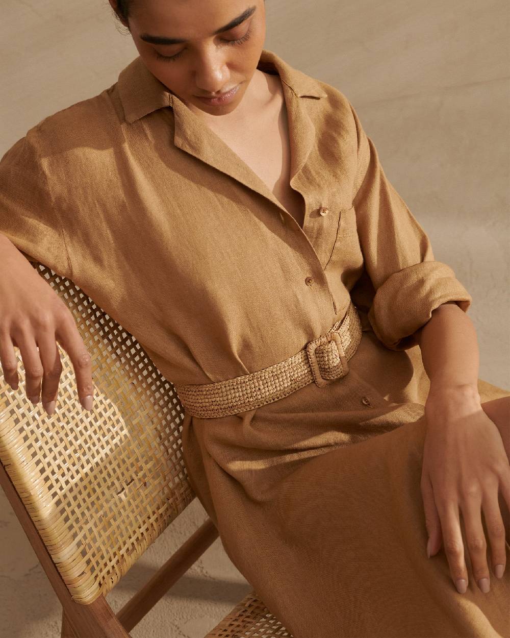 Manebí Natural Raffia Belt - Square Buckle - Tan