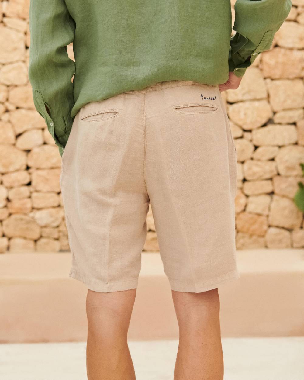 Manebí Positano Shorts - Washed Linen - Kaki Beige