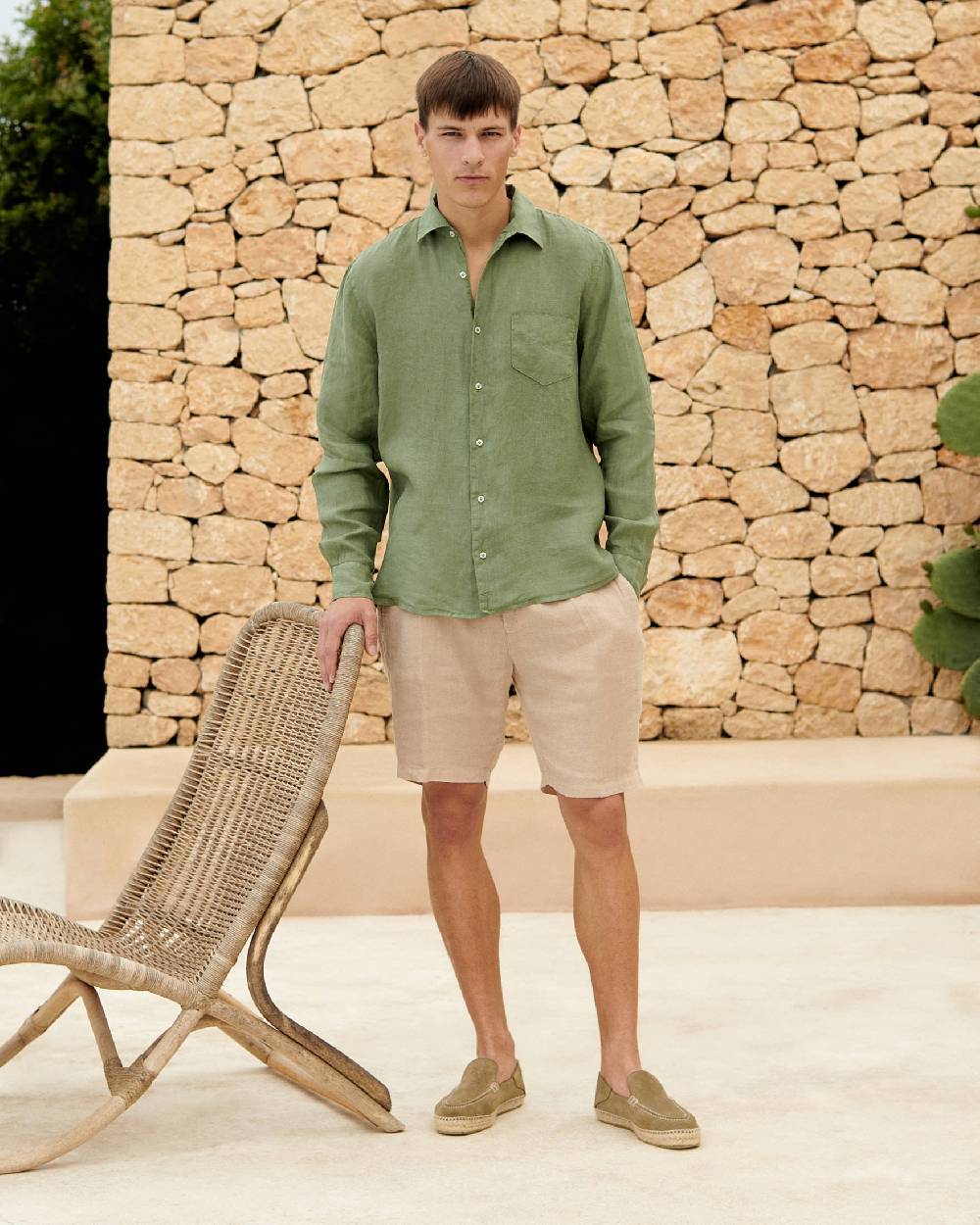 Manebí Positano Shorts - Washed Linen - Kaki Beige